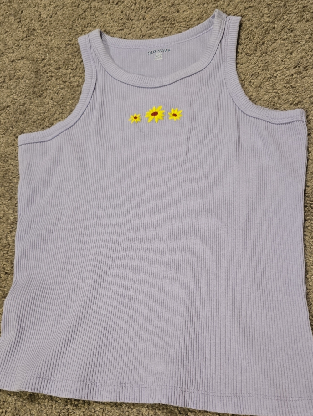 Old Navy Lavender Ribbed Tank Top with Yellow Daisy Accent